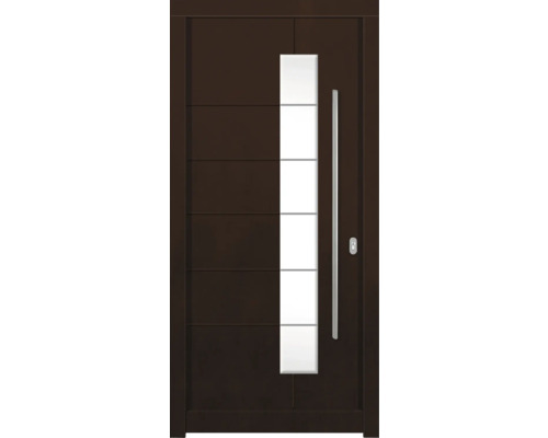 Porte d'entrée DW02a pin/chêne noyer 1000x2100 mm tirant droit (ouverture vers l'intérieur) Porte d''entrée moderne avec insert en verre et poignée barre