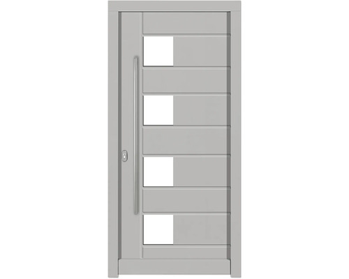 Haustür DW04 Kiefer RAL 9016 verkehrsweiß 1000x2100 mm DIN Links (nach innen öffnend) Haustür mit Glaseinsätzen und Edelstahlgriff