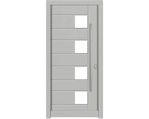 Haustür DW04 Kiefer RAL 9016 verkehrsweiß 1100x2100 mm DIN Rechts (nach innen öffnend) Graue Haustür mit Glaseinsätzen und Griff