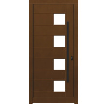 Porte d''entrée avec quatre fenêtres rectangulaires, poignée et serrure