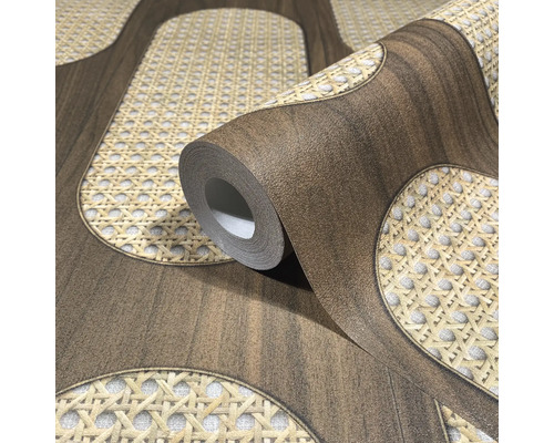 Rouleau de papier peint aspect rotin et bois