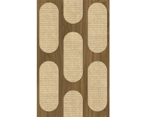 Vliestapete 81637 Leyla Ratan-Optik beige braun Dekorplatte mit Holzrahmen und Rattangeflecht
