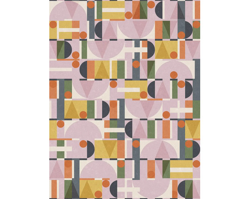 Papier peint intissé 81645 Leyla rétro géométrique multicolore Motif géométrique avec cercles, triangles, rectangles et demi-cercles
