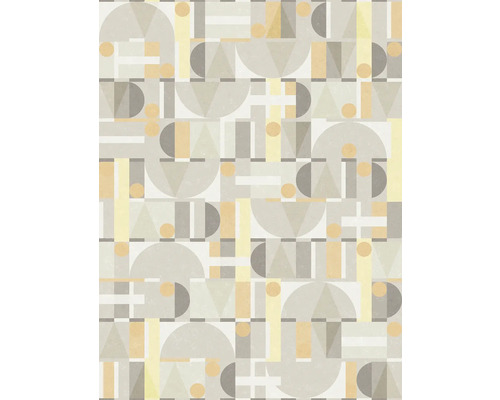 Papier peint intissé 81646 Leyla rétro géométrique jaune gris Papier peint avec des formes géométriques