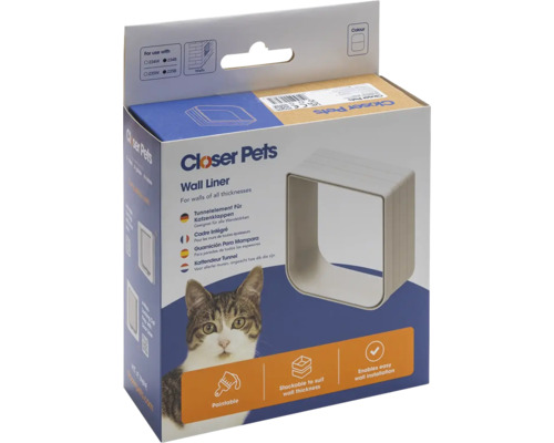 Rallonge de tunnel pour chatière CAT MATE pour 234 et 235 blanche Closer Pets Revêtement mural pour chatières, adapté à différentes épaisseurs de murs