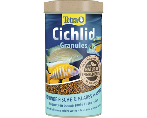 Tetra Nourriture pour poissons Cichlidés Granulés 500 ml Boîte de nourriture pour poissons Tetra Cichlid Granules