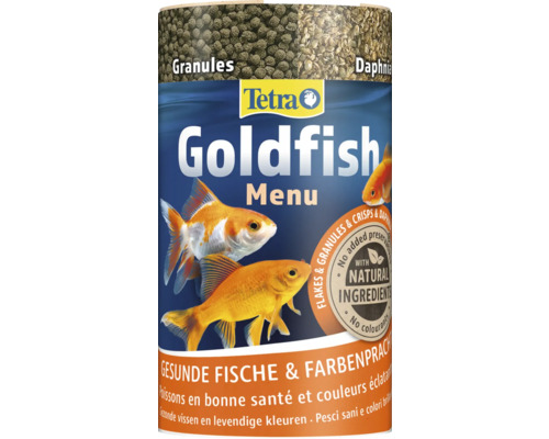 Tetra Goldfish Menu Fischfutter mit Flocken, Granulat und Crisps im Behälter
