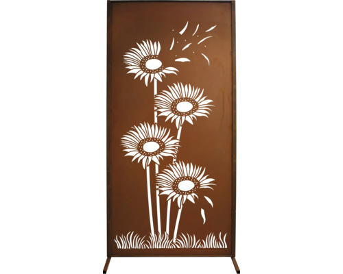 Brise-vue décoratif avec découpes de tournesols et d''herbe
