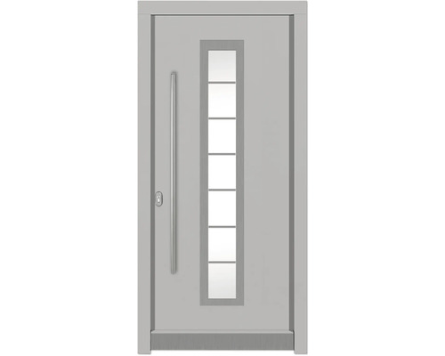 Haustür DW12 Kiefer RAL 9016 verkehrsweiß 1000x2100 mm DIN Links (nach innen öffnend) Haustür mit Glaseinsatz und Griffstange