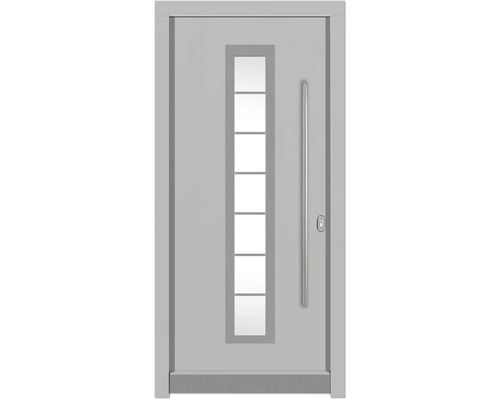Haustür DW12 Kiefer RAL 9016 verkehrsweiß 1000x2100 mm DIN Rechts (nach innen öffnend) Haustür mit Glaseinsatz und Stangengriff