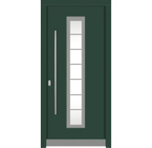 Porte d''entrée moderne avec insert en verre et poignée en acier inoxydable
