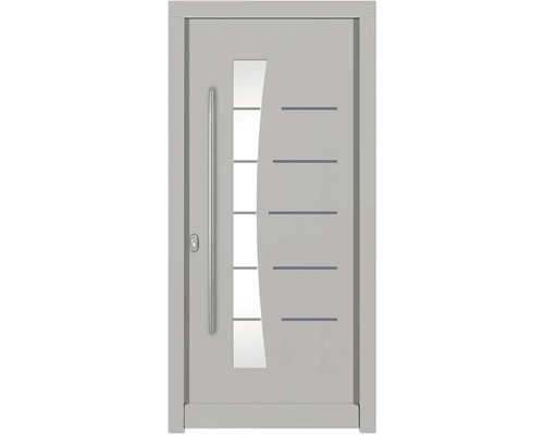 Haustür DW13 Kiefer RAL 9016 verkehrsweiß 1000x2100 mm DIN Links (nach innen öffnend) Moderne Haustür mit Glaseinsatz und horizontalen Zierelementen.