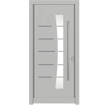Porte d''entrée avec insert en verre et lignes décoratives horizontales