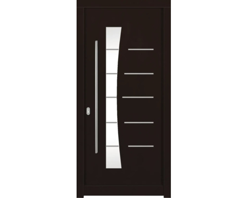 Haustür DW13 Kiefer/Eiche S80-Lapacho 1000x2100 mm DIN Links (nach innen öffnend) Dunkle Haustür mit Glaselement und Edelstahlgriff