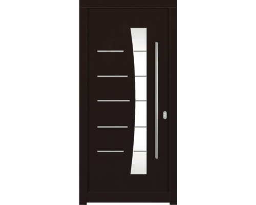 Porte d'entrée DW13 pin/chêne S80-Lapacho 1100x2100 mm tirant droit (ouverture vers l'intérieur) Porte d''entrée moderne avec insert en verre et poignée