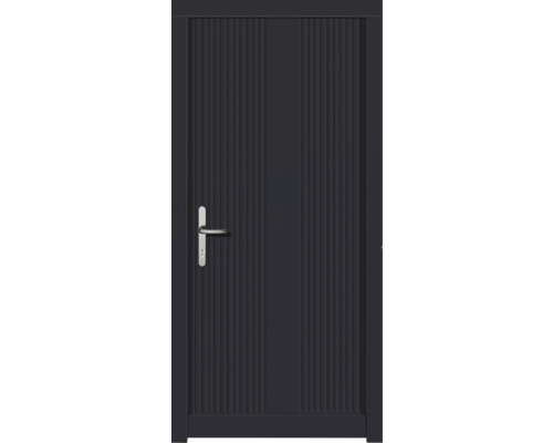 Porte d'entrée DW39 pin RAL 7016 gris anthracite 1100x2100 mm tirant gauche (ouverture vers l'intérieur) Porte d''entrée fermée avec rainures verticales et poignée de porte