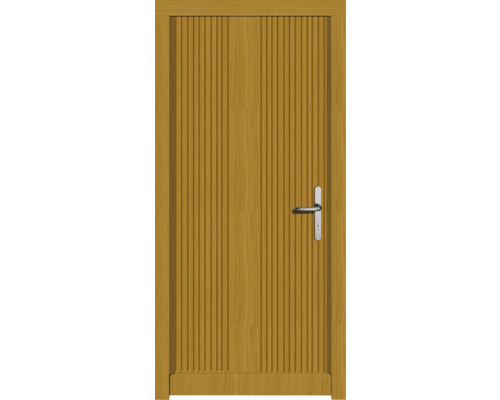 Holztür mit senkrechten Rillen und Türgriff