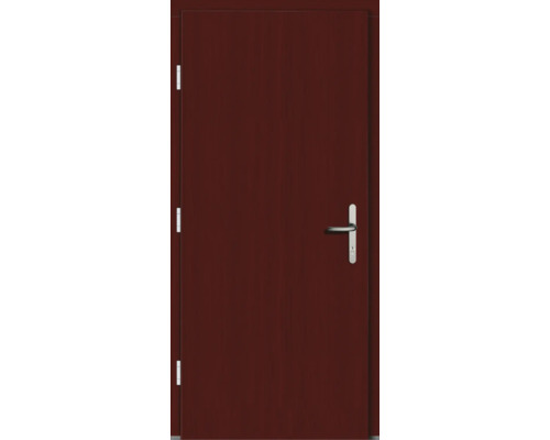 Rote Innentür mit Türgriff und Scharnieren