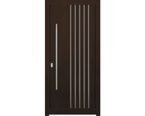 Porte d'entrée DW54 pin/chêne noyer 1100x2100 mm tirant gauche (ouverture vers l'intérieur) Porte d''entrée avec poignée et éléments décoratifs verticaux
