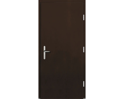 Braune Innentür mit Griff und Scharnieren