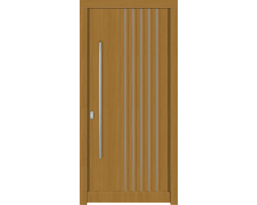 Haustür DW54 Kiefer/Eiche S22-Safran 1000x2100 mm DIN Links (nach innen öffnend) Holztür mit Edelstahlgriff und Zierelementen
