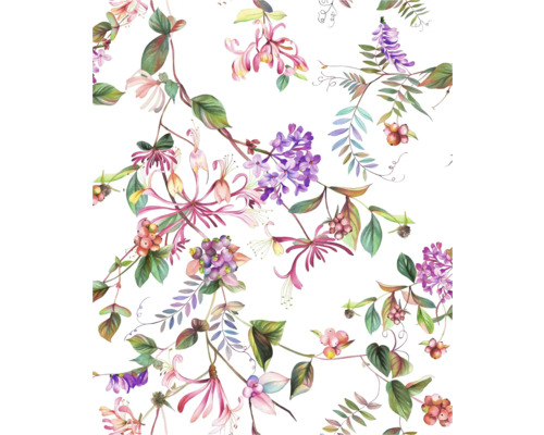 Vliestapete 47456 Flora Beeren grün rosa Blumenmuster mit blühenden Zweigen