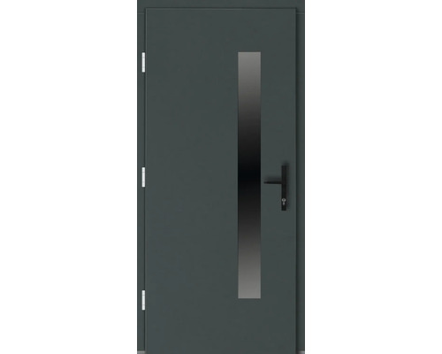 Graue Tür mit Fenster und Griff