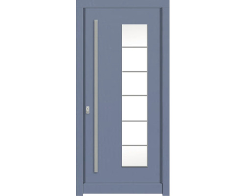 Haustür DW New Kiefer RAL 5014 taubenblau 1000x2100 mm DIN Links (nach innen öffnend) Haustür mit Glaseinsatz und Metallgriff
