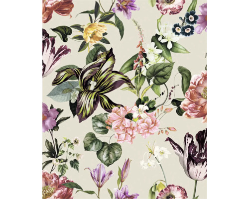 Papier peint intissé 47461 Flora fleurs beige vert Papier peint à fleurs avec diverses fleurs et feuilles