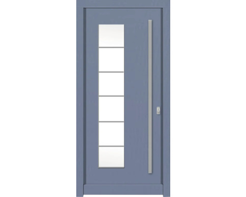 Haustür DW New Kiefer RAL 5014 taubenblau 1000x2100 mm DIN Rechts (nach innen öffnend) Eingangstür mit Glaseinsatz und Stangengriff