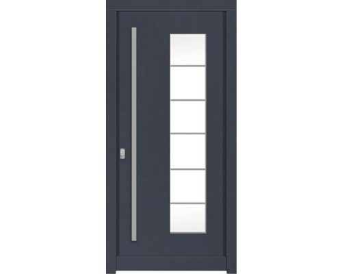 Haustür DW New Kiefer RAL 5011 stahlblau 1000x2100 mm DIN Links (nach innen öffnend) Haustür mit Glaseinsatz und Griff