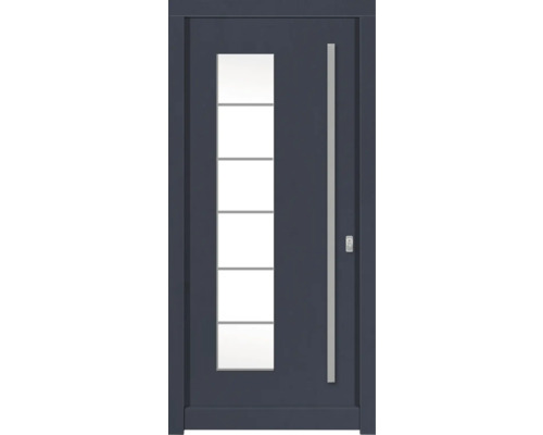 Haustür DW New Kiefer RAL 5011 stahlblau 1000x2100 mm DIN Rechts (nach innen öffnend) Haustür mit Glaseinsatz und Stangengriff