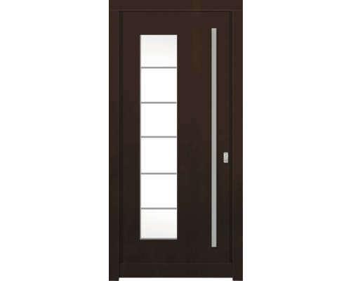 Porte d'entrée DW New pin/chêne noyer 1000x2100 mm tirant droit (ouverture vers l'intérieur) Porte d''entrée avec insert en verre et poignée droite