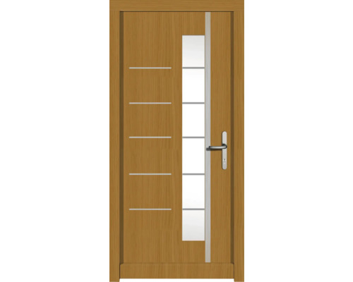 Porte d'entrée DW18 pin/chêne S22-Safran 1100x2100 mm tirant droit (ouverture vers l'intérieur) Porte en bois avec insert en verre et poignée