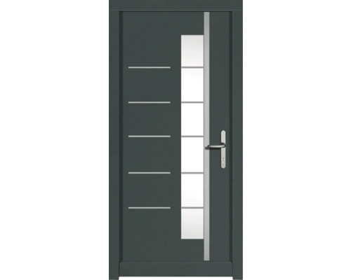 Haustür DW18 Kiefer RAL 6012 schwarzgrün 1000x2100 mm DIN Rechts (nach innen öffnend) Haustür mit Glaseinsatz und horizontalen Zierlinien