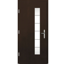 Porte d''entrée marron avec insert en verre et poignée