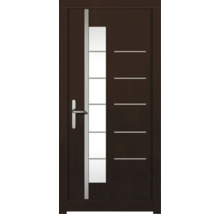 Porte d''entrée moderne avec insert en verre et lignes décoratives horizontales