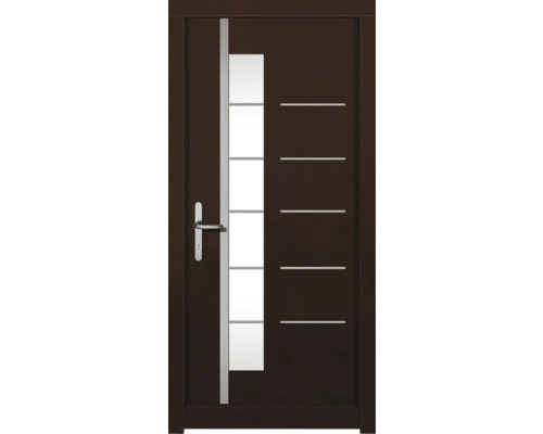 Porte d'entrée DW18 pin/chêne noyer 1000x2100 mm tirant gauche (ouverture vers l'intérieur) Porte d''entrée moderne avec insert en verre et lignes décoratives horizontales