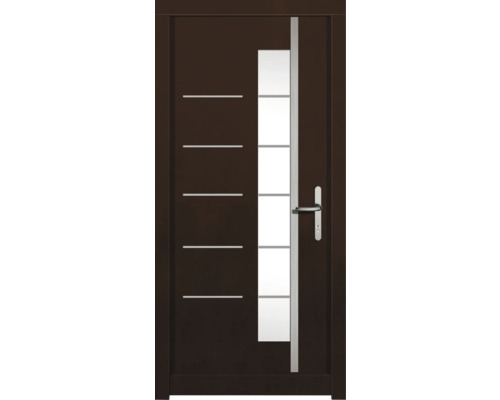 Porte d'entrée DW18 pin/chêne noyer 1000x2100 mm tirant droit (ouverture vers l'intérieur) Porte d''entrée avec insert en verre et lignes décoratives horizontales
