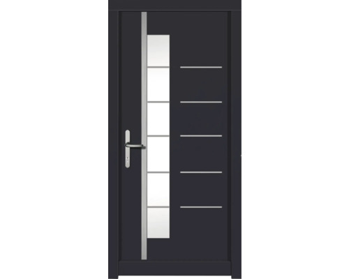 Haustür DW18 Kiefer RAL 7016 anthrazitgrau 1000x2100 mm DIN Links (nach innen öffnend) Moderne Haustür mit Glaselementen und Edelstahlgriff