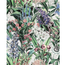 Tapete mit floralem Muster und botanischen Illustrationen