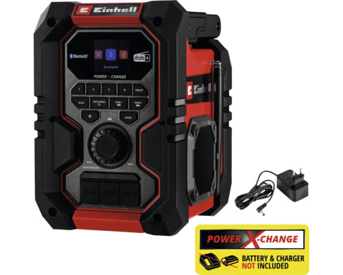 Radio Einhell système de batteries Einhell Power-X-Change fonction Bluetooth Radio de chantier Einhell avec Bluetooth et réception radio numérique, câble d''alimentation inclus, batterie et chargeur non inclus