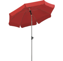 Roter Sonnenschirm mit Mittelständer für den Außenbereich