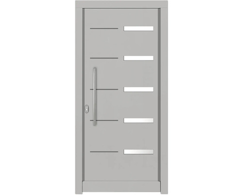 Haustür DW20 Kiefer RAL 9016 verkehrsweiß 1000x2100 mm DIN Links (nach innen öffnend) Moderne Haustür mit geraden Linien und Edelstahlgriff