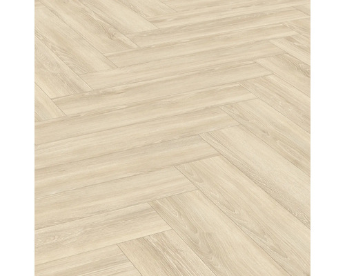 Stratifié Nature Sense Newport chêne crème chevrons 840 x 168 x 8 mm Surface de plancher stratifié clair posée en motif à chevrons