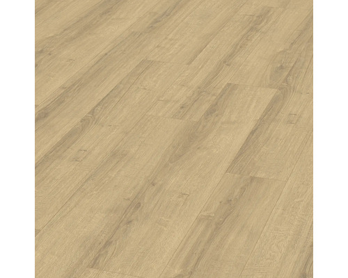 Boden aus hellem Laminat mit Holzoptik.