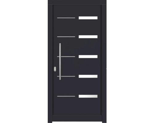 Haustür DW20 Kiefer RAL 7016 anthrazitgrau 1100x2100 mm DIN Links (nach innen öffnend) Moderne Haustür mit Griff und horizontalen Glaseinsätzen