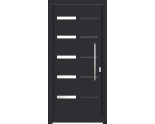 Haustür DW20 Kiefer RAL 7016 anthrazitgrau 1100x2100 mm DIN Rechts (nach innen öffnend) Moderne Haustür mit horizontalen Zierelementen und Griffstange