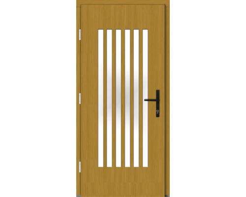 Holztür mit fünf Glaseinsätzen und Türklinke