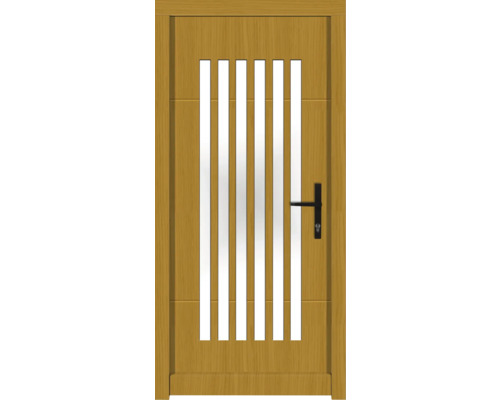 Holztür mit Glaseinsätzen und Türgriff